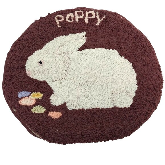 Bunny Rabbit Hooked Round Chair Cushion Cover Easter Poppy Cottage Core AS IS - Picture 1 of 6